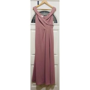 David's Bridal Long Pleated Off The Shoulder Formal Dress Quartz F20 Size 8‎